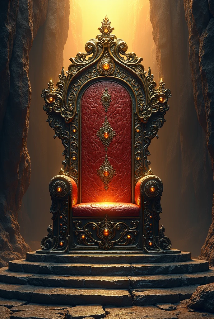 A book cover.

The title will be: Ascending the Throne. It will be centered at the top and written in gold..

In the center of the cover you will see a throne made of volcanic rock and precious stones embedded around it..

Below in the center will be the name of the author which is: Juan Aldana. Also written in gold letters The title of the book must be translated into Latin Spanish.