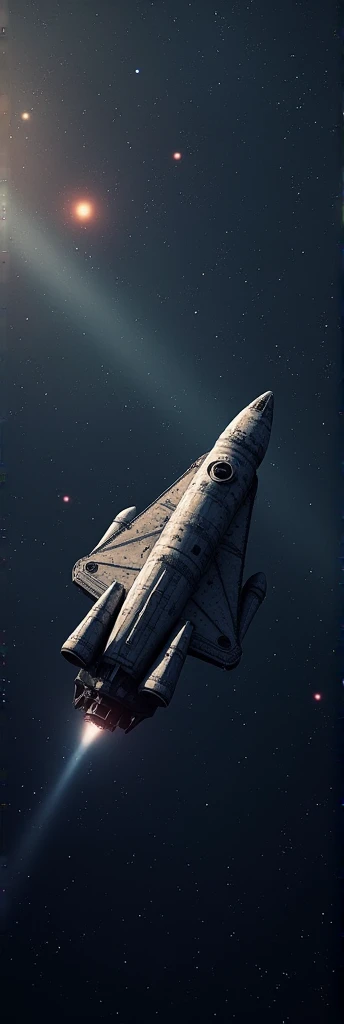 spaceship in space, add stars and it should be a dark image 