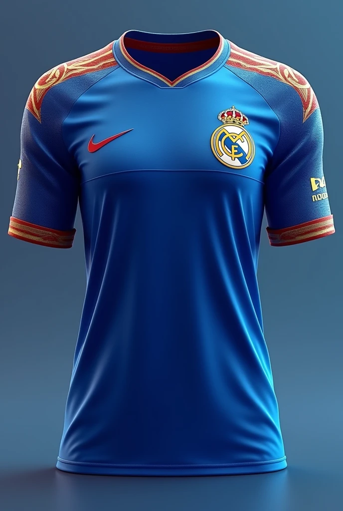 Blue soccer jersey,Gold with red details