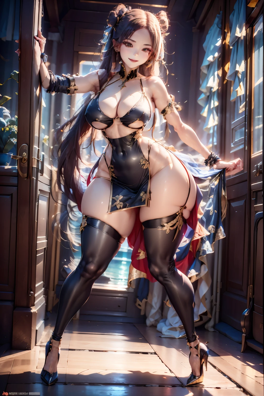 ((Detailed, 8k, masterpiece, high definition)) Ember, solo, 1 girl, girl made of fire, wide hips, big ass, big breasts, sexy seductive posture, dynamic pose, bedroom, ((Detailed, 8k, masterpiece, high definition)) sexy seductive tight cut out dress, tight highs, high heels, garter straps underneath, chocker, arm sleeves, sexy seductive smile on face, ((full body view)), ready to mate