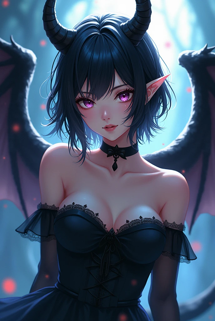 Devil Girl, Black Hair, Pointed Ears, Yellow Eyes, short hair, choker, , Devil horns, Devil's Tail, Red Corner, break (Sticking out tongue:1.2, Black mini skirt:1.2, Gold Bikini:1.5, Gold Micro Bikini, shirt:1.2), (Red skin:1.8), Shiny skin, On the bed, pillow, break large breasts, Wide Hips, Open your mouth, Nipples, Happy, smile, Blushing, Breath Cheek, Sweat, Take off, break (Focus on the girl),