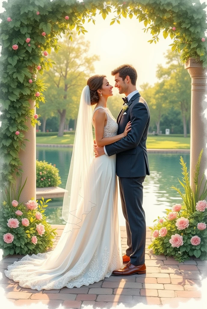 Drawing of two people getting married