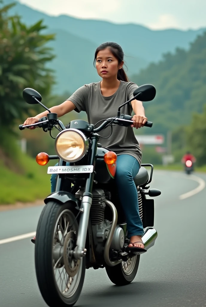 Real pinay riding motorcycle side position background road