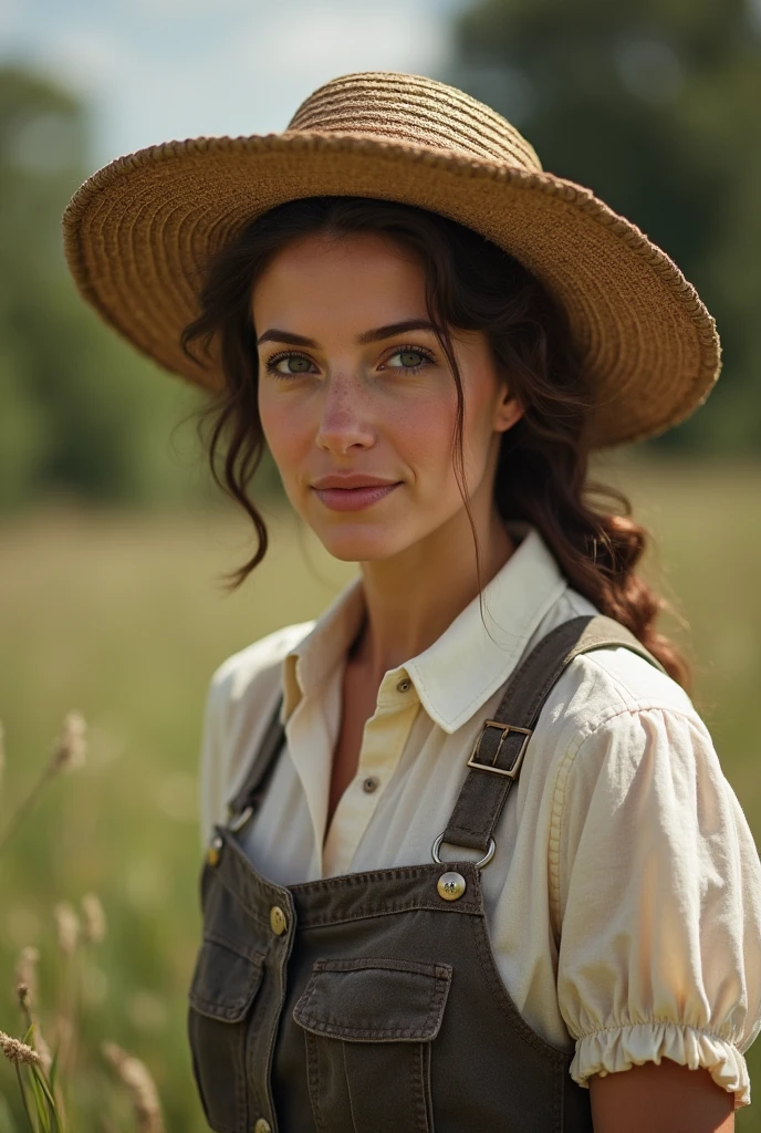 french woman, white skin brown hair farmer in 1940