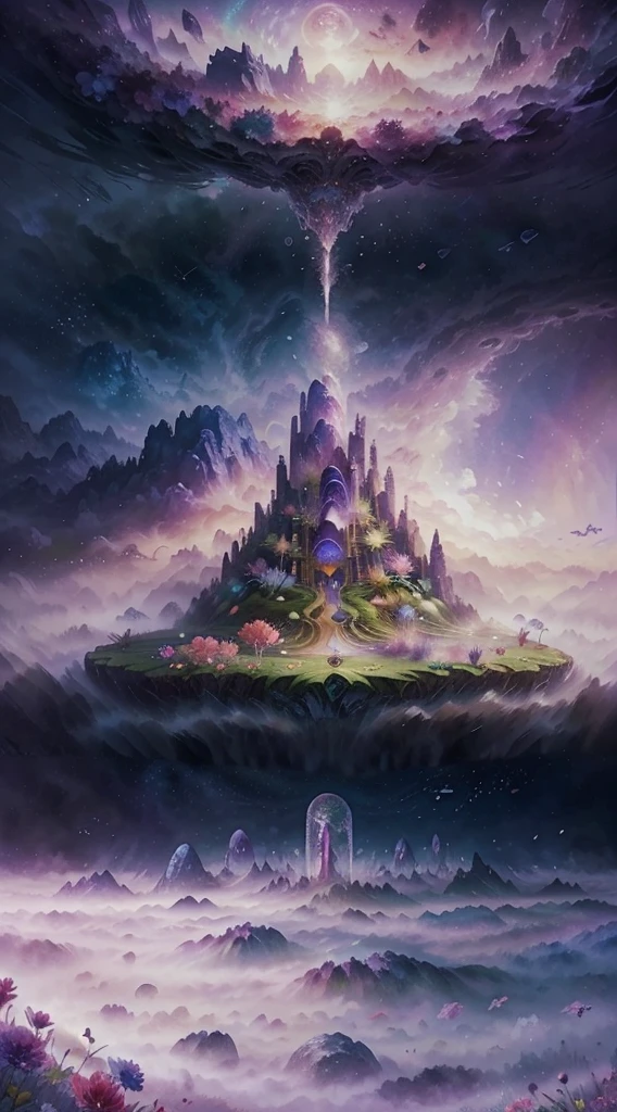 fresh flowers, magical fairy background, Magical background, Fantasy background, fairy tale style background, bubbly scenery, Ethereal background, mythical floral hills, in a surreal dream landscape, stuning fantasy 3 d render, lost in a dreamy fairy landscape, Surreal background, surreal dreamscape, surreal dream landscape, floral environment,purpleish color