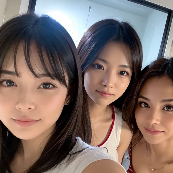 Identical twin sisters、22 years old、The exact same face、Exactly the same body type、The exact same hairstyle、Instagram model from another dimension, 2 people, Imaginative, Metaphysical, Whimsical, Anaglyph Style, 1 Japan, Cute Face, 18-year-old,