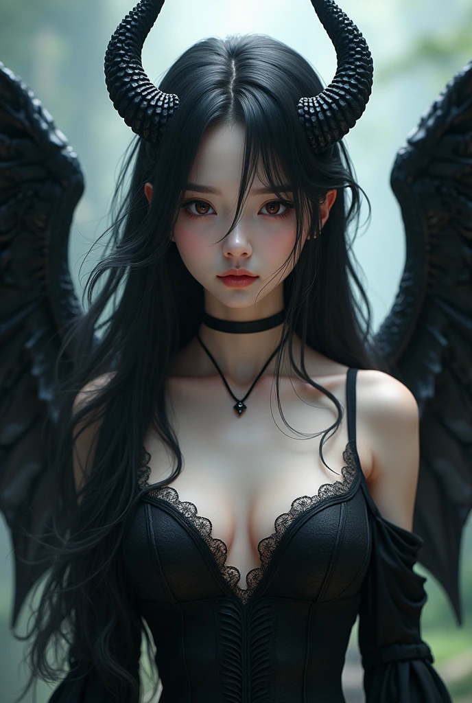 ((best quality)), ((masterpiece)), (detailed), 1girl with a black horns and with a black wings