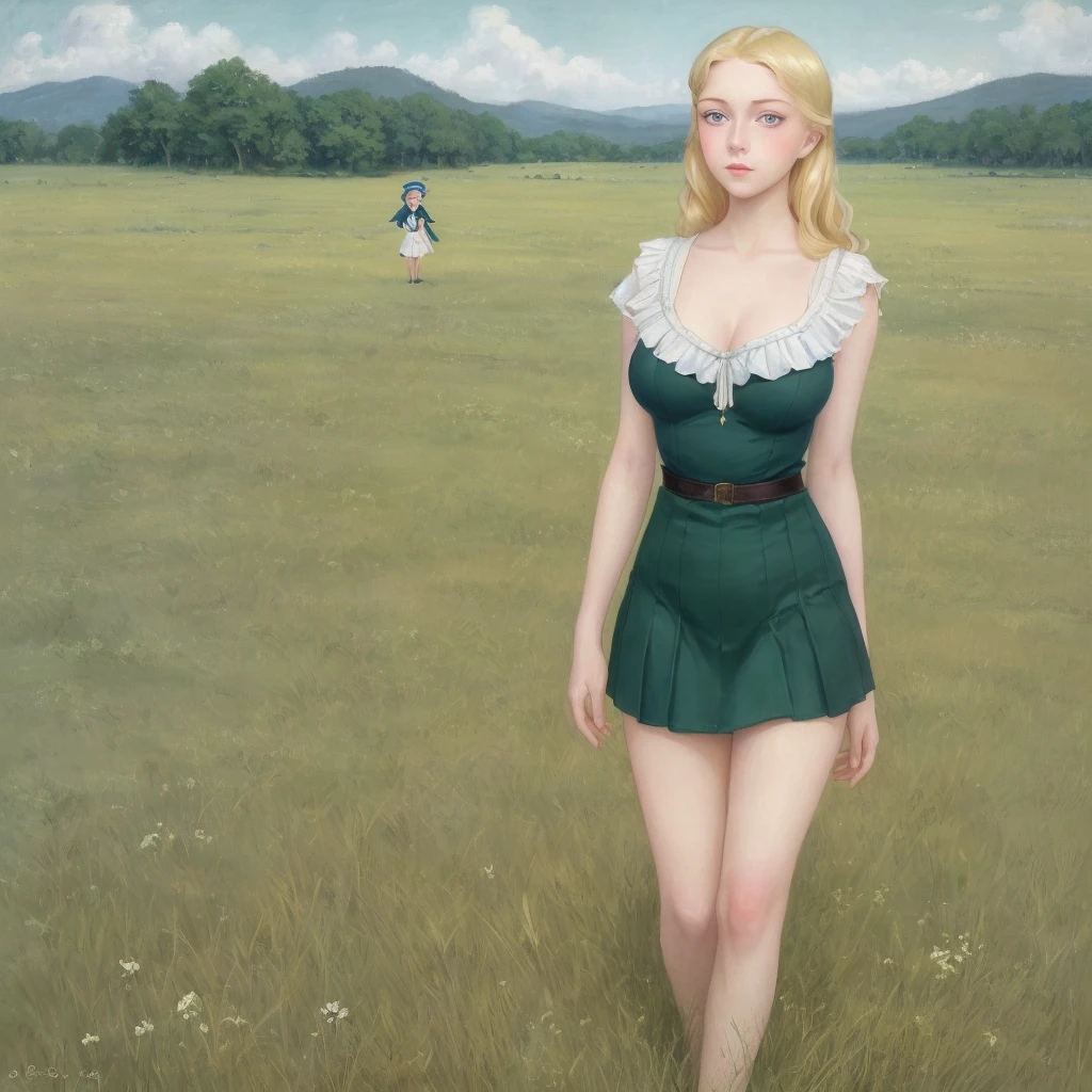 Many girls,Group long blonde hair, Green eyes, 1930s European style, high quality, full-body shot, , Big breasts, 長腿 beauty的腿, Sailor Suit, Short top and short skirt lying on the grassland, blue sky , delicate eyes, Delicate lips, Extremely detailed face, long eyelashes, Elegant, beautiful, beauty, charming, Exquisite, Realism, 8k, best quality, masterpiece, Endless grassland,shy look