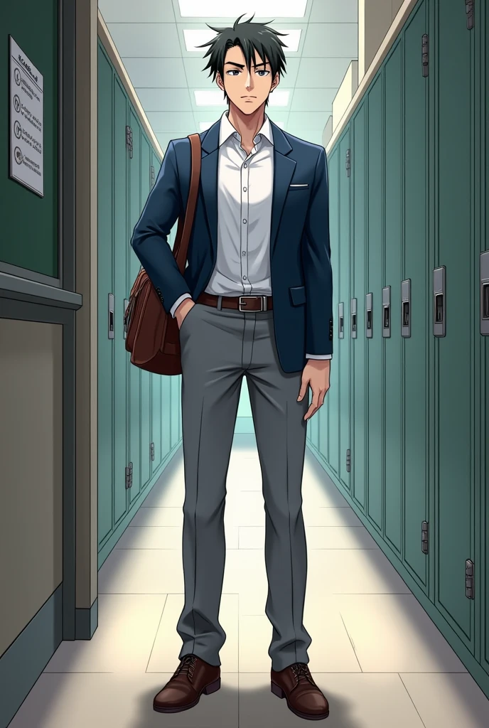 Dungeon Meshi Laios but he's in school uniform