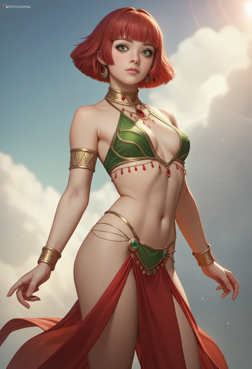 gwen tennyson,tracer,bulma,rebecca chambers,1girl,close up,aztec female with face paint,tribal clothes,gold neck jewelry,body paint,feathered crown,long tribal shirt,feathers,ceremonial cape, feathered belt,long skirt,mayan jungle,gold,amulets,tribal piercings and tattoos,mayan city,green eyes, sandals,short hair,orange hair,shy smile,freckles,redhead,beautiful girl,large breasts,ultra detailed,realistic,fantasy art,