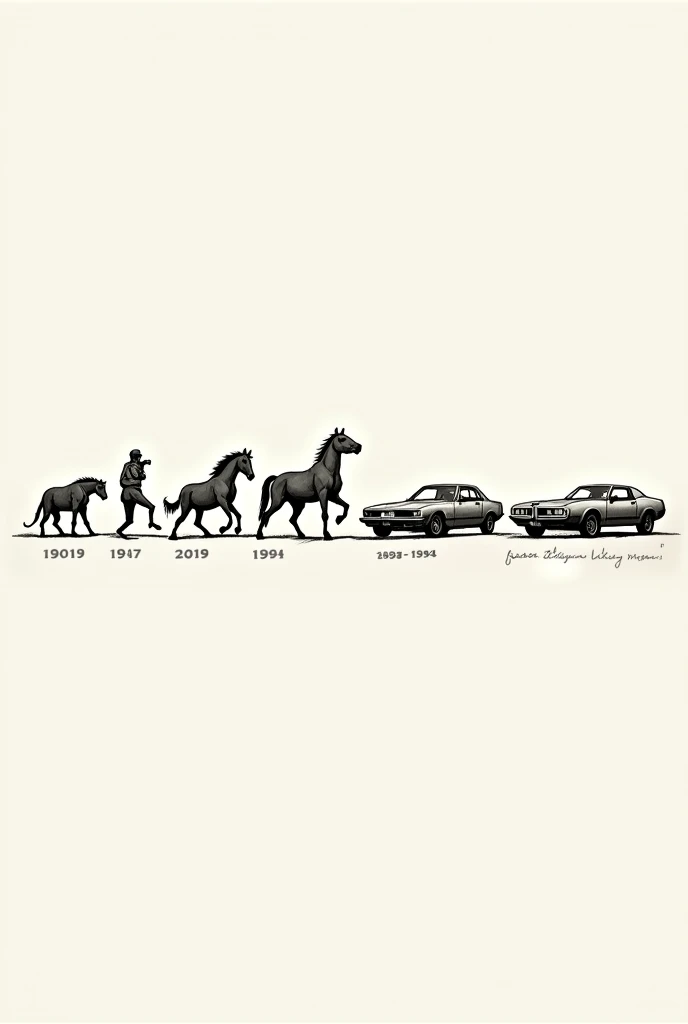 Somewhat realistic drawings of the evolution of automobiles with their year below (I need it to be from previous years and the last one to be from a current car)