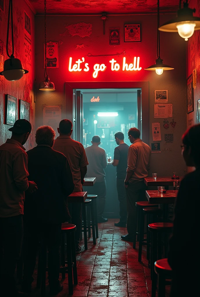 An image that says let's go to hell in the context of a bar is Spanish