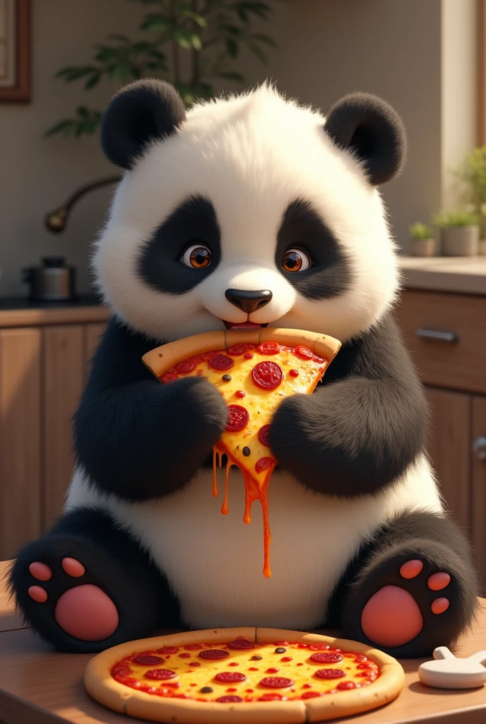 Panda eating pizza