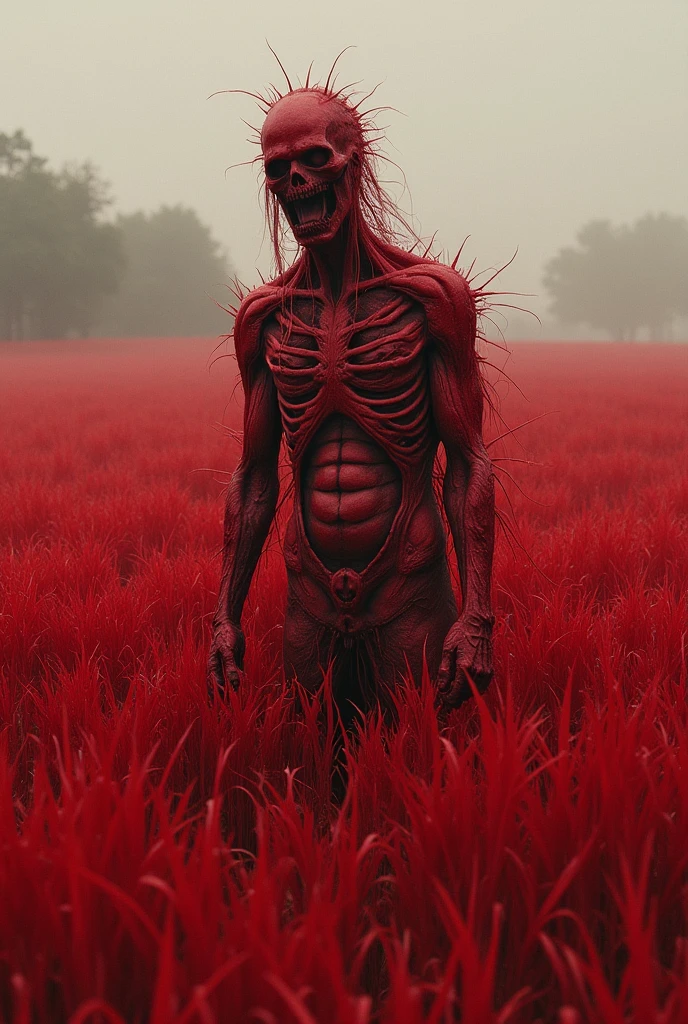 red grass field horror human organ in the field much gore