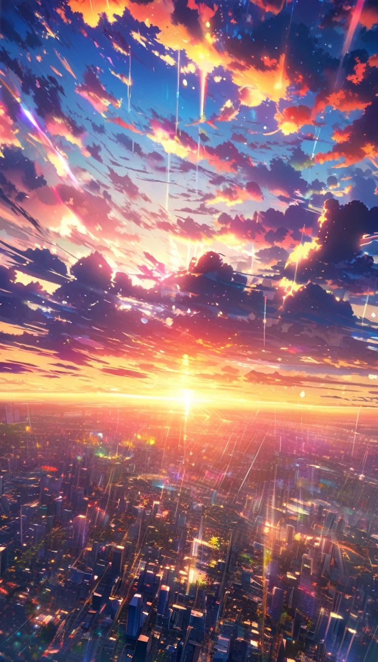 sunrise, bright, after the rain, horizon, In the sky, city , Lens flare, colorful, High resolution, 8k