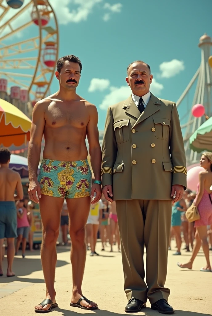 Manoel Gomes in swimming trunks visiting Adolf Hitler at the amusement park 