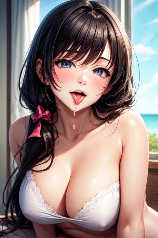 A woman lovingly licks a man's anus serious Realistic Beautiful middle-aged woman Completely naked pubic hair Large areola Widen your asshole Feces on the face