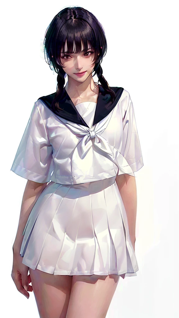 (((Perfect body,White and tender skin,(((JK_style,short-sleeved JK_shirt,short-sleeved JK_sailor,JK_suit,JK_tie ))),(((sui-feng, short hair, short hair with long locks,Black hair))),((masterpiece)),high resolution, ((Best quality at best)),masterpiece,quality,Best quality,((( Exquisite facial features,Looking at the audience,There is light in the eyes,Smile))),))),(((Light and shadow,Small chest,))),(((Looking at the camera,black background,)))),