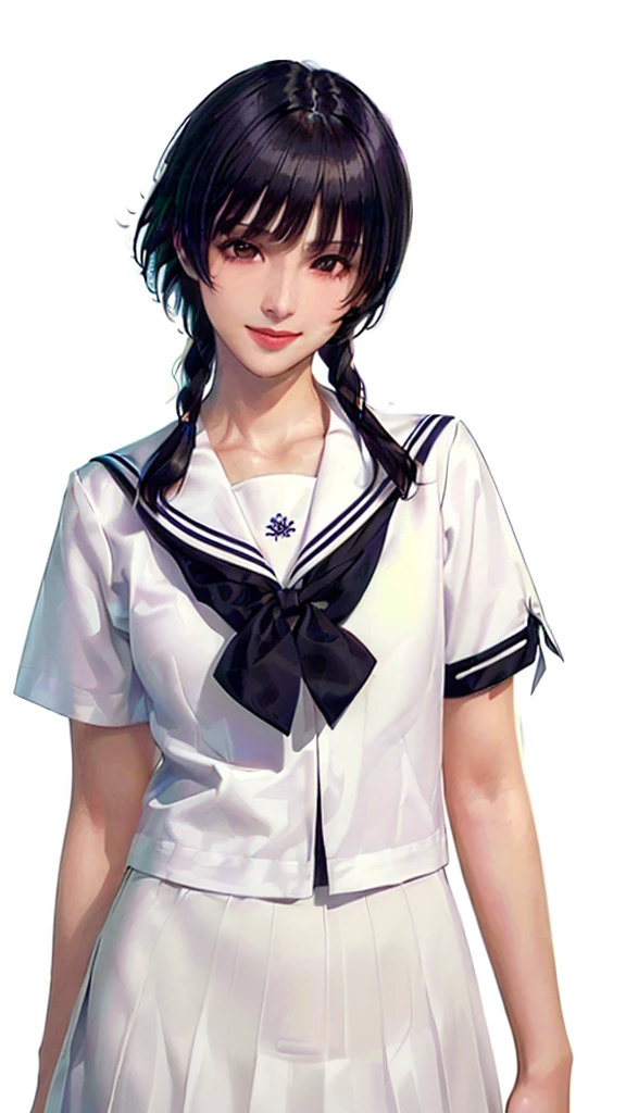 (（（Perfect body,White and tender skin,（（（JK_style，short-sleeved JK_shirt，short-sleeved JK_sailor，JK_suit，JK_tie ）））,（（（sui-feng, short hair, short hair with long locks，Black hair））），((masterpiece)),high resolution, ((Best quality at best)),masterpiece,quality,Best quality,（（（ Exquisite facial features,Looking at the audience,There is light in the eyes,Smile））），）））,（（（Light and shadow,Small chest，）））,（（（Looking at the camera,black background,)））),