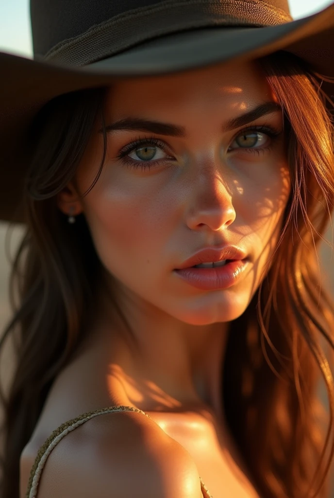 1girl, cowgirl vaquera,nude, detailed face, detailed eyes, detailed lips, extremely detailed portrait, high quality, masterpiece, photorealistic, 8k, ultra-detailed, realistic, intricate details, studio lighting, natural light, warm colors, golden hour lighting, cinematic, dramatic lighting, atmospheric, moody, vibrant, glowing skin, smooth skin texture, flowing hair, soft focus, depth of field, beautiful, elegant, graceful, sensual, alluring
