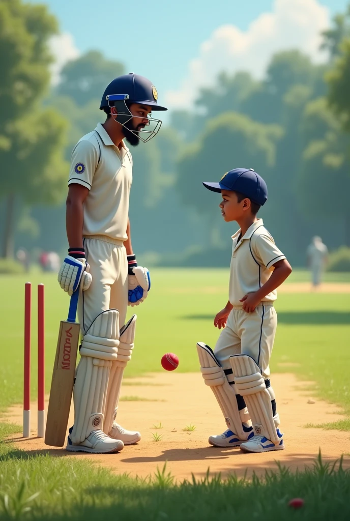 A boy play cricket with virat kohli