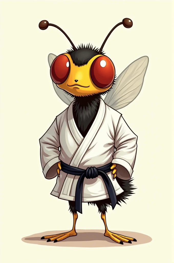 Create a Cartoon image of a fly wearing a jiu-jitsu kimono