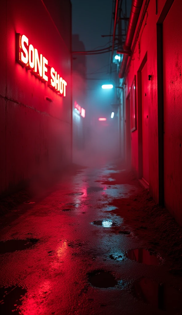 	Background for Lyric Video:
	• Scenario: An urban alley at night, with neon lights flashing red and a light steam rising from the ground. Bullet marks and scratches are visible on the walls, while the reflections of the lights create a tension effect.
	• Subtle Movement: Flashing light effects, as if they were gunshots or explosions of sparks, adding a sense of urgency and danger to the background.
	• Space for Letters: The center of the image should be darker, with scattered bullet marks, allowing the letters to appear clearly, but integrated into the aggressive and tense environment.

This prompt should capture the intensity and aggression you’re going for in the cover and background of the lyric video for “One Shot.”.