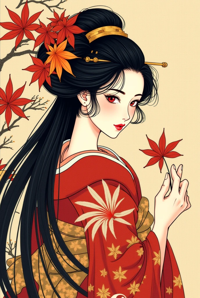 {{{Ukiyo-e_style}}},{{flat_style}},{Simple_color},{{{masterpiece}}},{katsushika_hokusai},length_hair,hair_flower,{{black_hair}},red_eye,red_null,{Chinoiserie},{{{Highest_quality}}},kimono,{{非常To詳細な}},{shape},Maple_leaf_Flight,{{一人of女性}},{{{alone}}},{{of_Very To_delicate_ofd_beautiful}},blofk_stare,close_To_audience,{Wind},{Flight_splash},{Flight_flower弁},Wind,((背中To大きなタトゥー)){Gorgeous ofd rich graphics}((Undressed kimono))((Big Ass))((彼女は背中To大きなタトゥーを入れている))