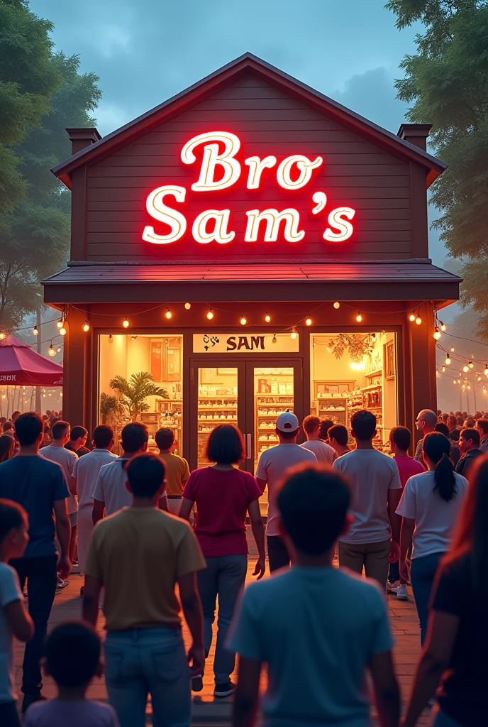 People gathered before a new company named Bro Sam's company that is about to be launched with beautiful decorations with a special parking slot