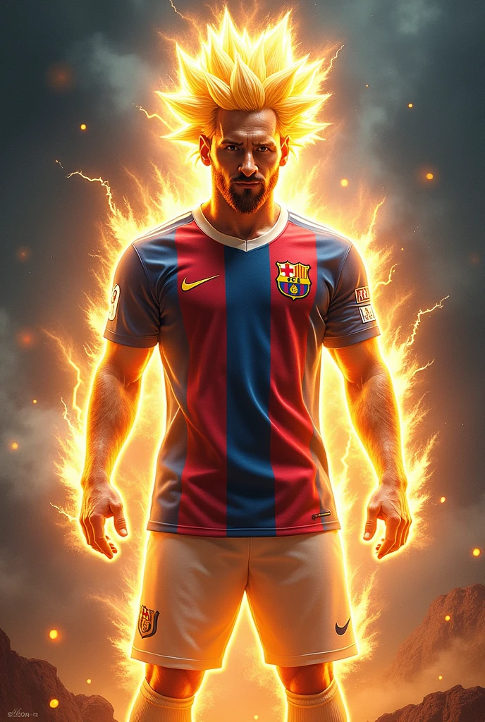 Super Saiyan Messi in the Barcelona and Argentina shirt