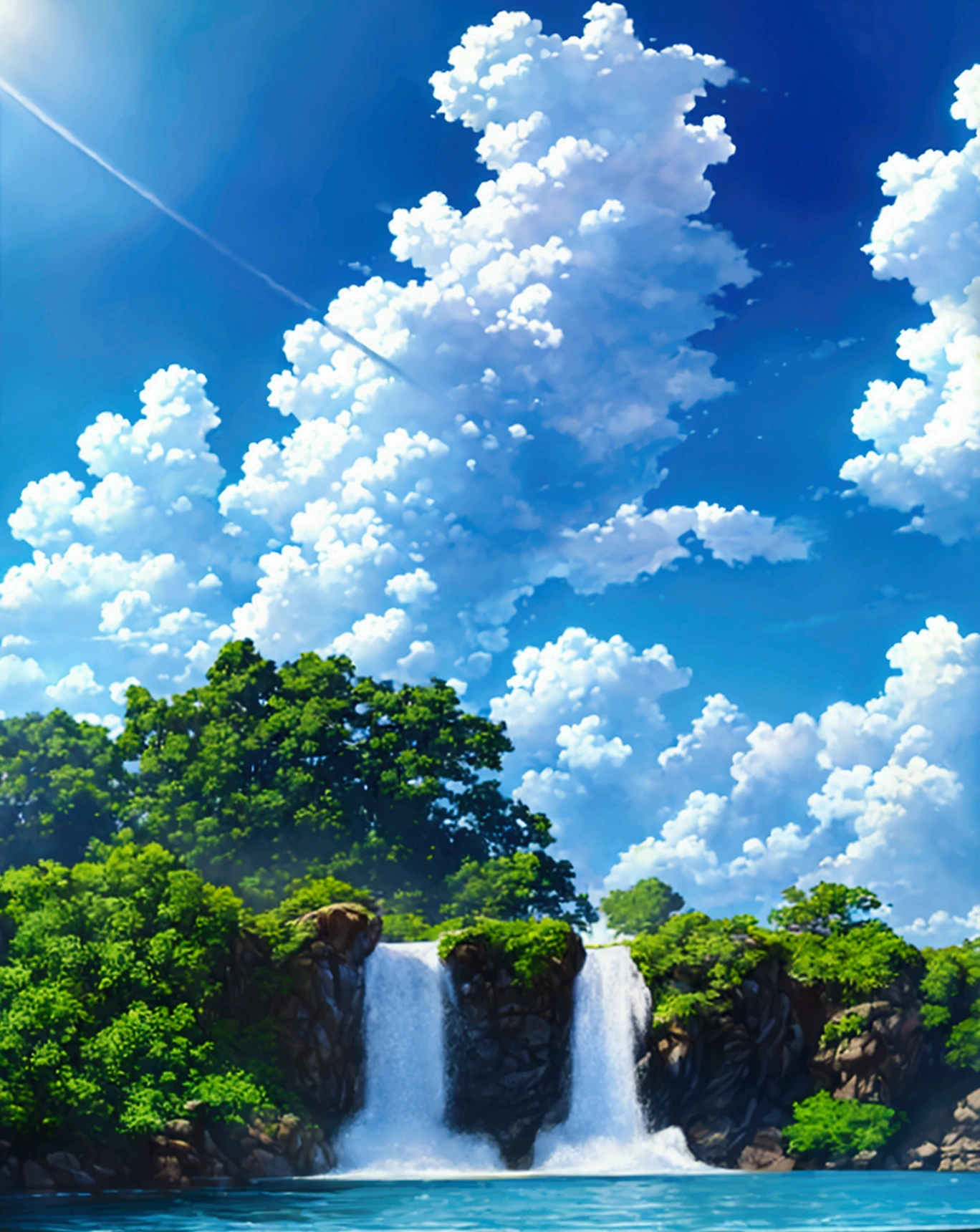 water, wet, splashing, liquid, sunny, day, blue sky, clouds, nature, natural setting, (character focus:1.1), sharp focus, realistic, highly detailed, ultra detailed, best quality, highest quality, realistic lighting, hyperdetailed, hyperrealism, greg rutkowski