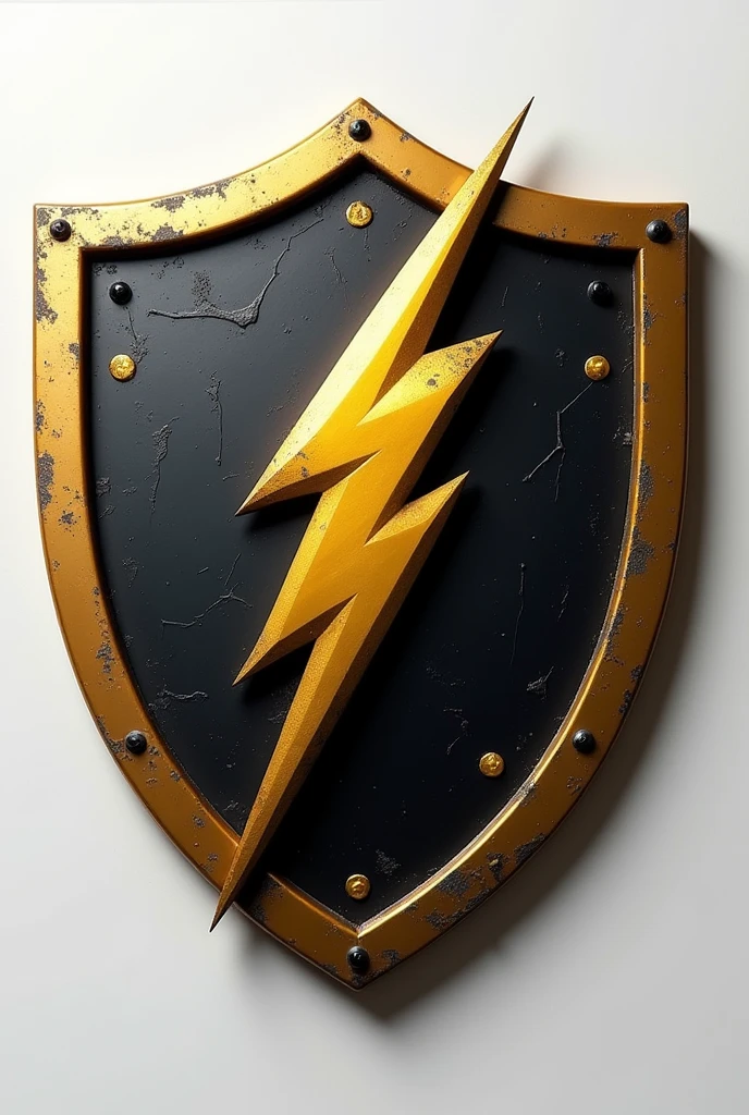 create a team shield with white colors, black and gold with a lightning bolt