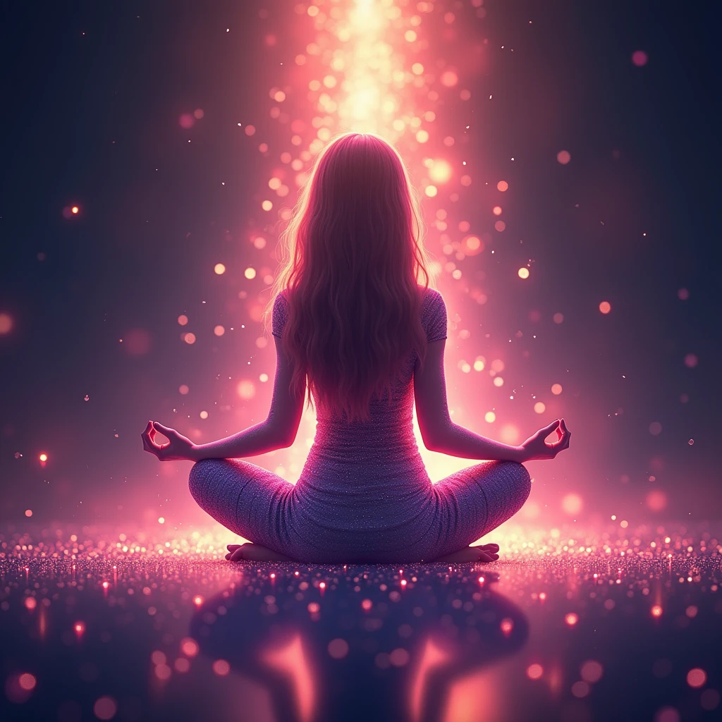 Pre-Girl，meditate with your legs crossed, in the center，Very bright color, Particles of light, The light shines, Musibu, Wallpaper Art, UHD wallpaper