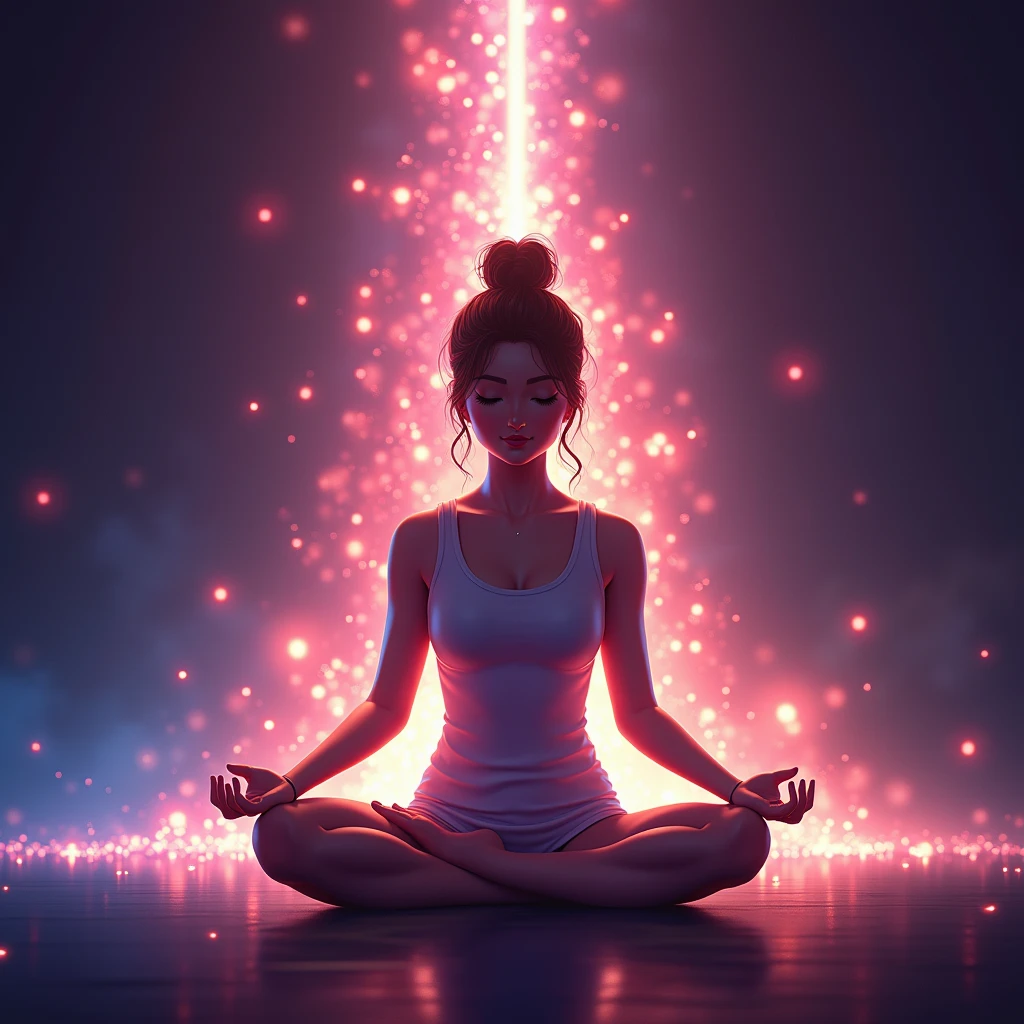 Pre-Girl,meditate with your legs crossed, in the center,Very bright color, Particles of light, The light shines, Musibu, Wallpaper Art, UHD wallpaper