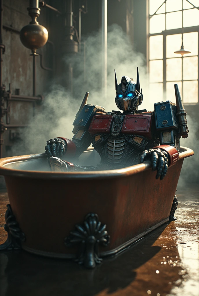 Optimus prime taking a bath

