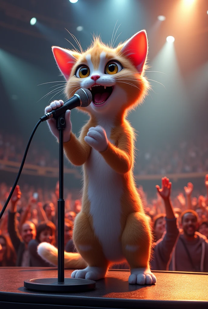 Cat singing at a concert