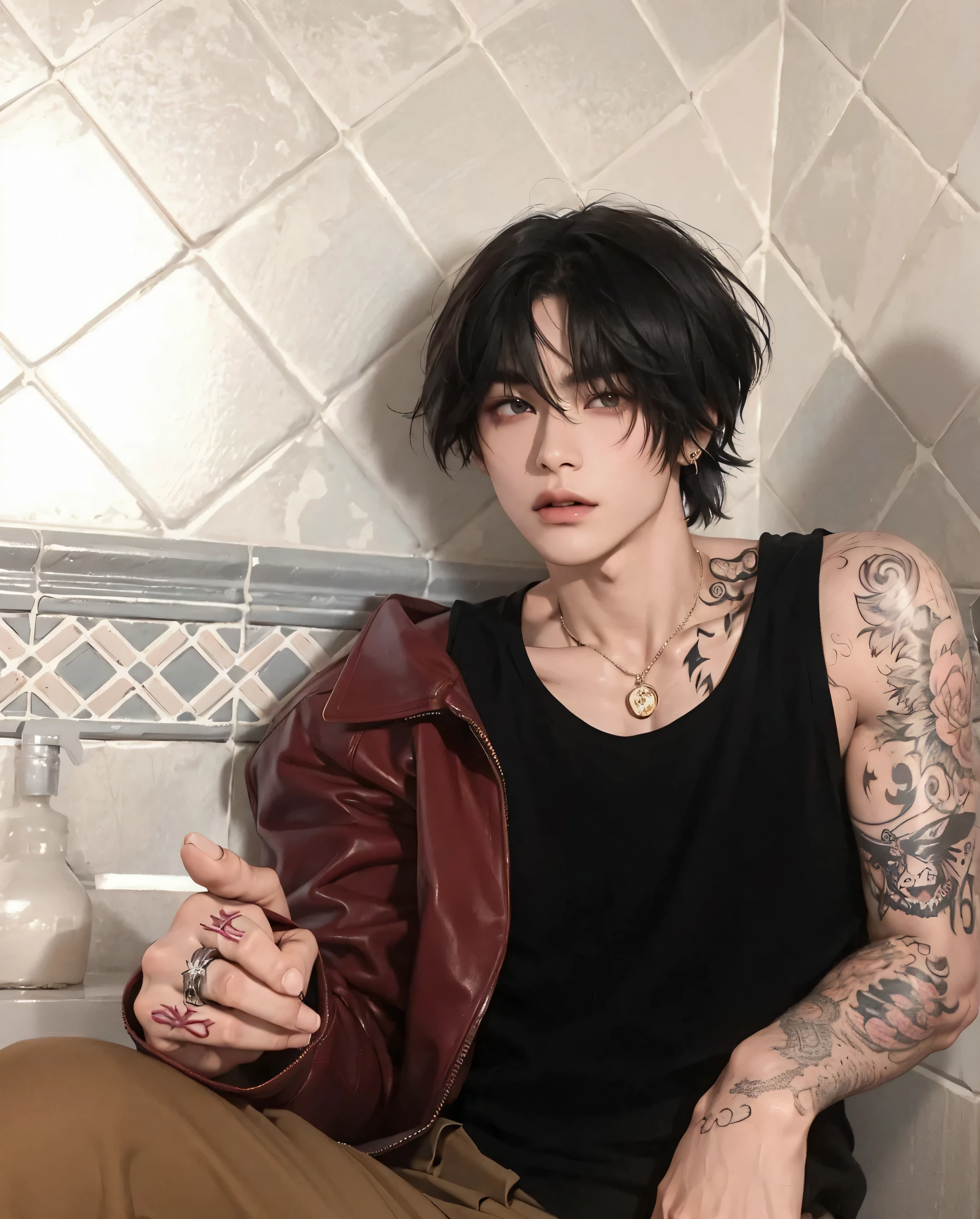 sharp man with neck tattoo and tie, Yanjun Chengt, taken at the beginning of 2020, Hong junho hyung, Cai Xukun, 1 Menino de 7 anos, rosto magro, profile picture with headshot, hyung tae, inspirado em Yanjun Cheng, cute japanese demon boy, androgynous person, 27 anos de idade, tim kai, 1timkai, kai, male face korean, kai