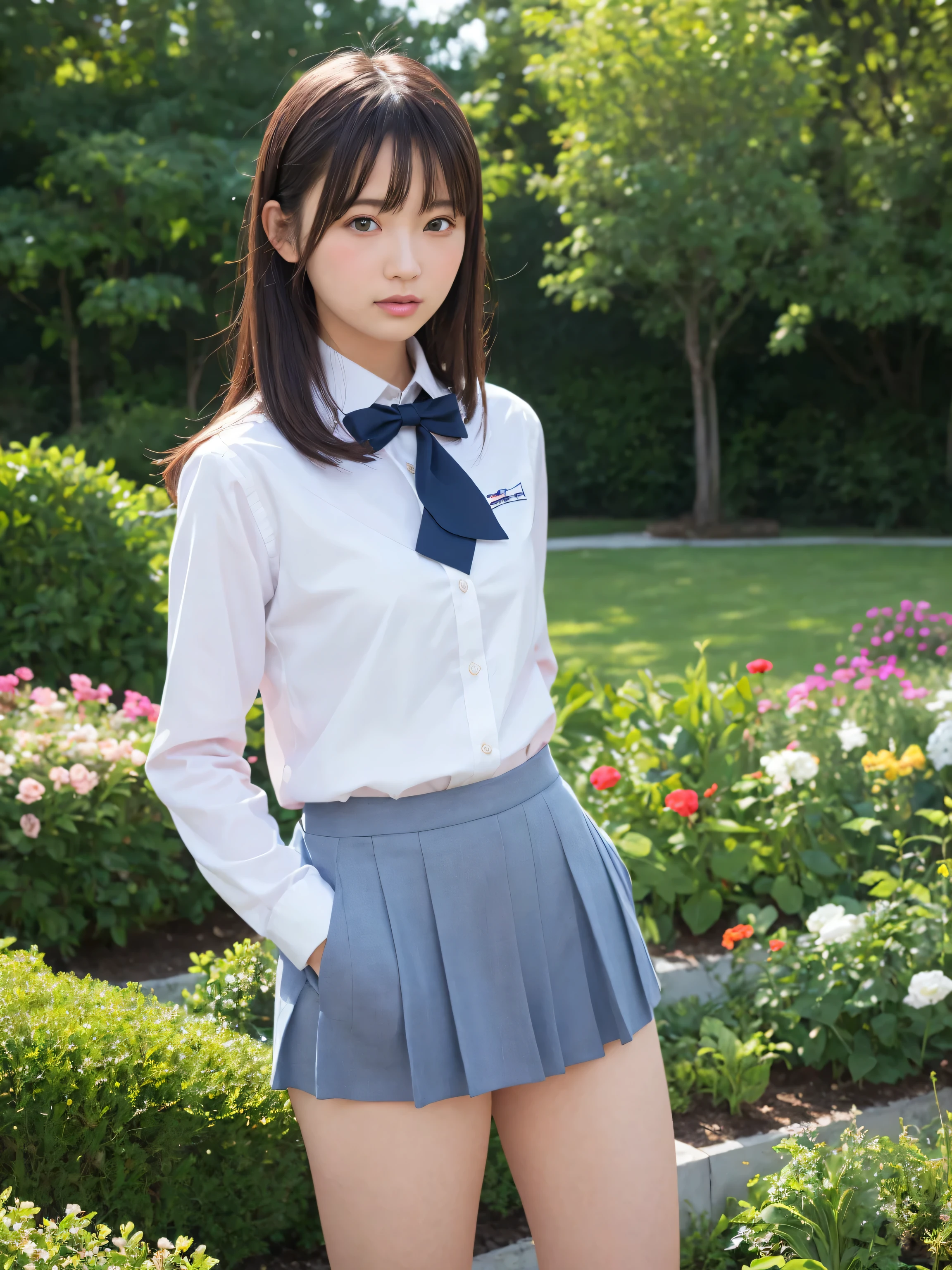 8k,Japanese,18-year-old,innocent face,age Girl、cute,Summer clothes,Blazer uniform、Sitting,garden,Black Hair,ribbon、Big Breasts、Publish one&#39;Chest、Big nipples、nipples are pink、Vaginal injection、Showing off your vagina、Spread your legs completely、Spread your legs、Browsing Caution、