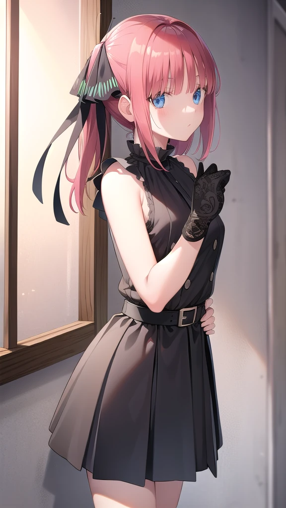 1girl, tsubamekoyasu, tsubame koyasu, long hair, hair ribbon, pink hair, purple hair, multicolored hair, (pink eyes:1.3), gradient hair, (forehead:1.2), lewd 
 face,bridal veil, wedding veil, 
,wearing a naughty black dress, frills, garterbelt, collarbone, in bedroom 
BREAK looking at viewer, (cowboy shot:1.5),
BREAK (masterpiece:1.2), best quality, high resolution, unity 8k wallpaper, (illustration:0.8), (beautiful detailed eyes:1.6), extremely detailed face, perfect lighting, extremely detailed CG, (perfect hands, perfect anatomy),Wearing a dog collar, Naughty tattoo on the belly, pregnancy , panties, lying on the bed, shiver,(sweating), tremor[despair|scared],back, show one's back, from behind,leg, foot, ass, ass focus 