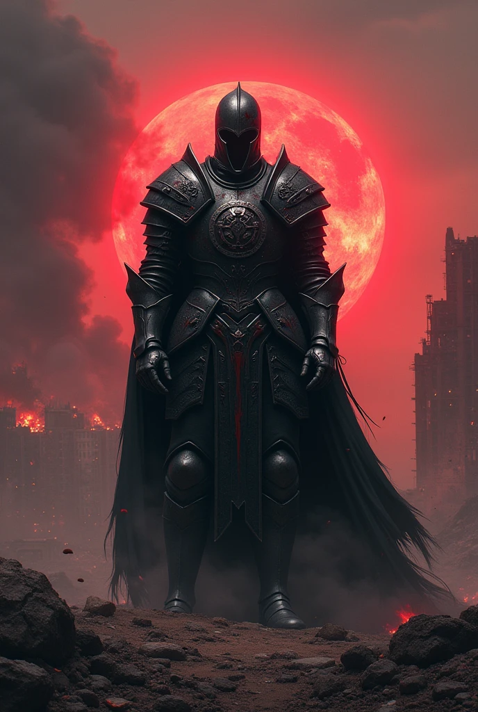 Bloddy black Knight in the midst of the apocalypse