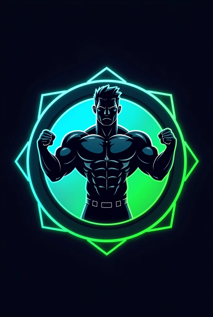 Make a logo for a gym named Dannis Gym with fluorescent blue and green colors