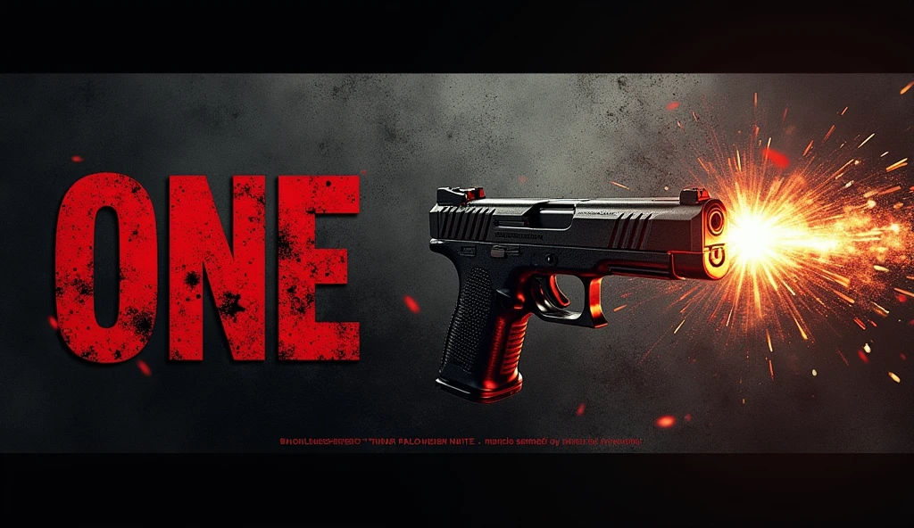 Creating an extremely aggressive digital music cover to YouTube, with an intense and dark atmosphere. The cover must feature realistic and detailed firearms, with visible shots, capturing the exact moment bullets leave the guns. Explosion and spark effects should be vivid and dramatic, occupying a large part of the image. The background must be dark, with metallic tones and rustic textures to intensify the feeling of danger and intensity. The title of the song, ‘One Shot’, must be displayed in large, striking letters, with a typography that refers to violence and energy, perhaps with shattering or cracking effects. The name of the artist, 'Marcelo Semedo', should appear in a corner, in a slightly smaller font, but still strong and striking, to complement the title. The color palette should include black, Red blood, and metallic gray tones.