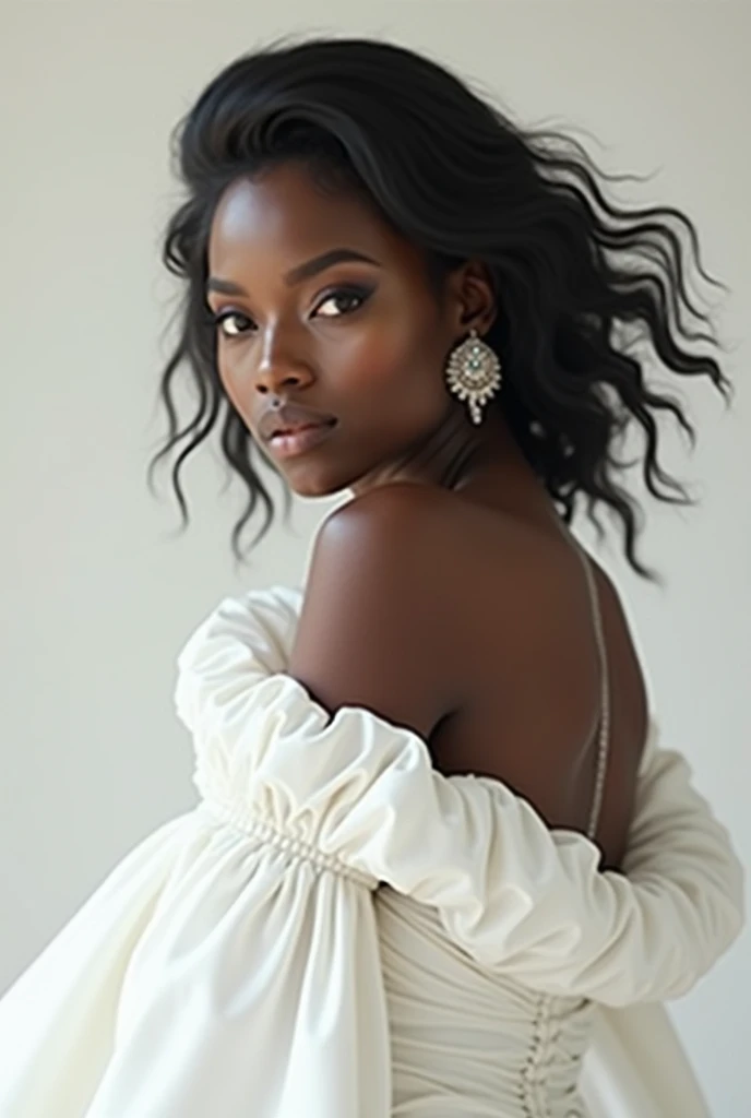 Black woman in a white dress