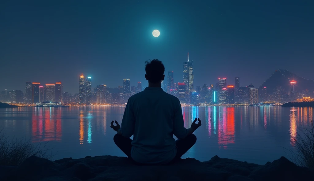 Mature man, Meditation, In front of the beautiful skyline, night, Related to God, Portrait Photos, directed by: Drew Tucker, directed by: Adam Marchinsky, directed by: Alexander Kucharsky, directed by: Gavin Nolan, 8K Hyperrealism, directed by: Jason Felix, Yuri Shevidov and Tom Bagshaw, Illustration Art, Estillo Eric Johnson