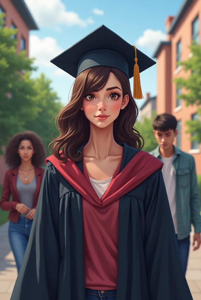 Behind a girl who graduated in college put a girl who is struggling on her studies