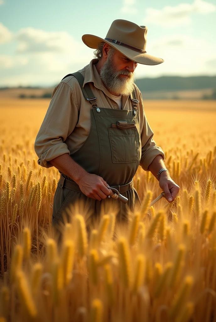 Farmer in weet farm