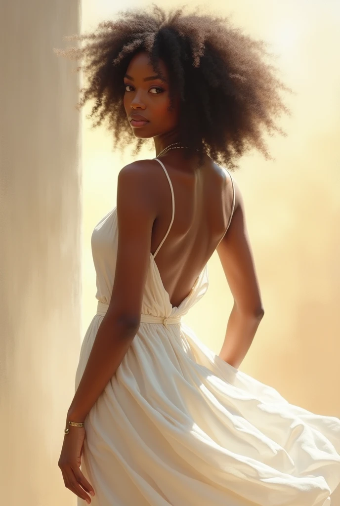 Black woman in a white dress