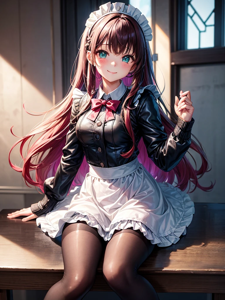 middle School girls,smile,Best Quality,High-dimensional beautiful girl,Multidimensional beautiful girl,Several girls are depicted,Maid clothes,cuteMaid clothes,8k,Highest quality,Long Hair,cute,fluffy,Angel,新しいMaid clothes,Latest Fashion,Long Hair,Green Eyes,Beautiful feet,The top of beautiful girls,School,classroom,perfection,masterpiece,Have sparkling eyes,tights,Horny girl,Naughty Girls,美しいcute女の子,Horny girl,Beautiful girl,leather jacket,Latest Fashionコーデ,Multicolored hair colors,Latest Fashion,Loli girl,