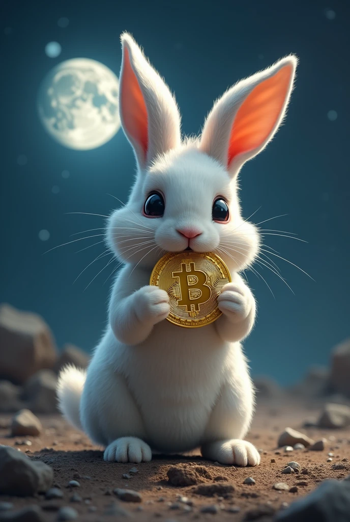 Very strong rabbit eating cryptocurrency on the moon