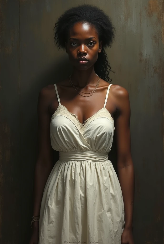 Black woman slave in a white dress